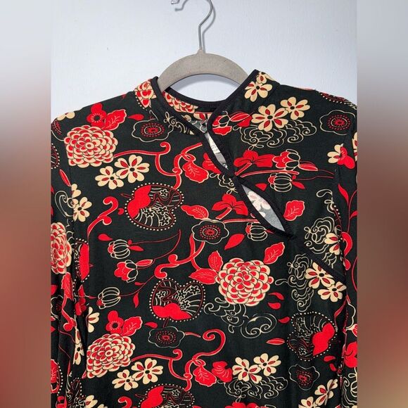 Rave Moda Vintage Y2K oriental Floral Blossom Flare Sleeve Cropped Top XL - Picture 2 of 7